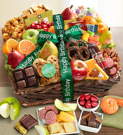 Happy Birthday Fruit & Sweets Basket Deluxe